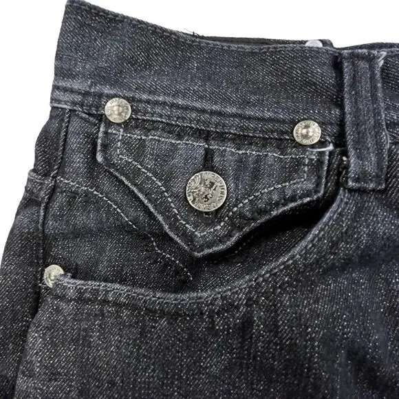 Imperious Delf Trading Jeans 38x33 Black Vintage Flap Pocket Embroidered Rock - Picture 8 of 16